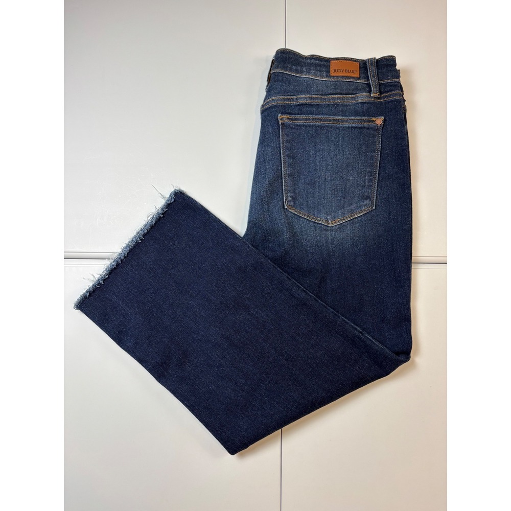 Judy Blue Wide Leg Jeans Womens 13/31 Dark Wash Raw Hem High Rise JB82517DK-CO